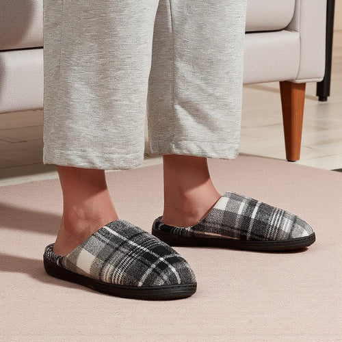 Men’s Classic Plaid Memory Foam Slippers