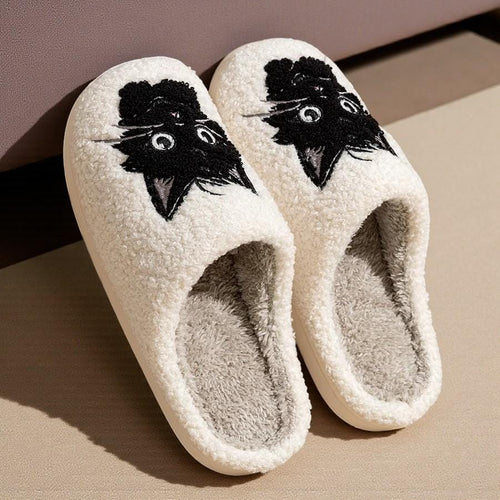 Women’s Black Cat Plush Home Slippers